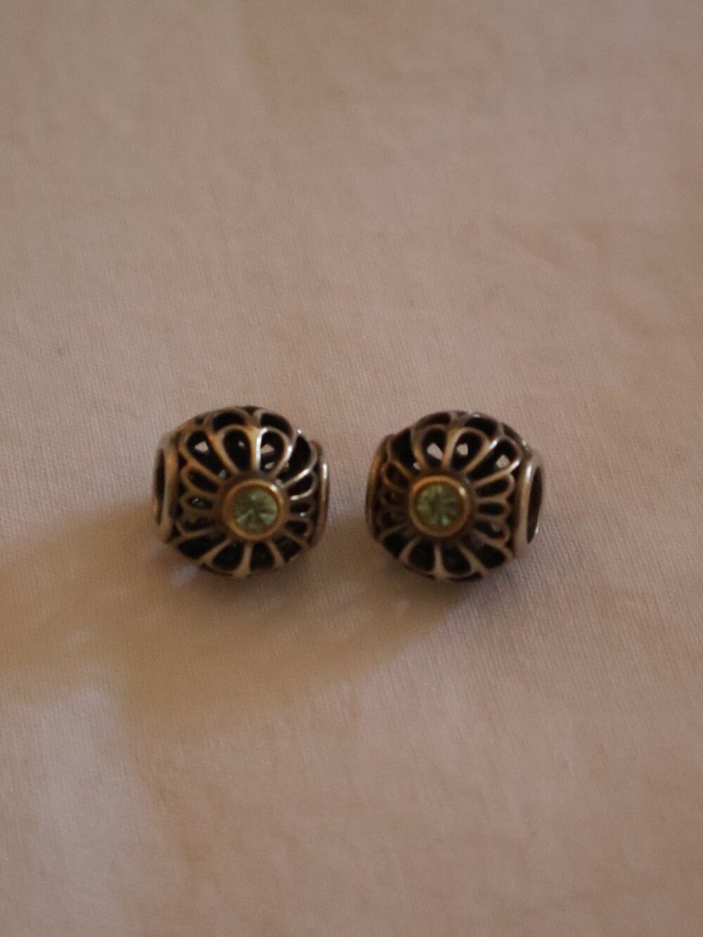 PANDORA Silver/14K Gold/Green VINTAGE ALLURE Charm~Beads/ Price is for two!!